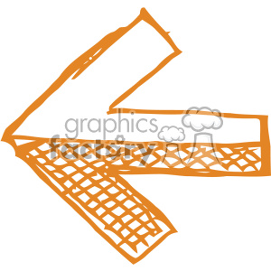 A clipart image of an orange sketched left-pointing arrow with a crisscross pattern on its lower side.
