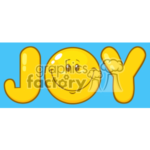 A colorful clipart image with the word 'JOY' where the letter 'O' is replaced by a smiling yellow emoji face. The letters are bold and yellow with a blue background.