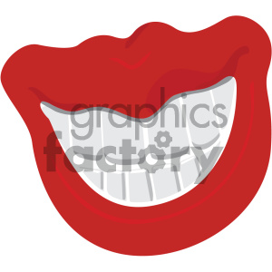 The image is a stylized illustration of a smiling mouth, showing red lips and white teeth.