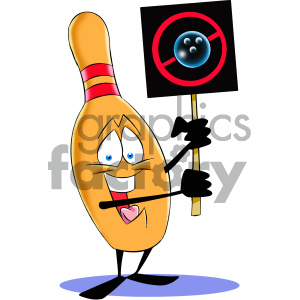 cartoon bowling pin mascot character protesting