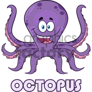 A cheerful, cartoon purple octopus with eight tentacles, blue eyes, and a smiling face. The word 'Octopus' is written in bold purple letters below the image.