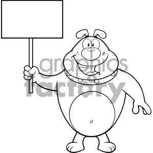 The clipart image depicts a cartoon dog standing upright and holding a blank sign. The dog has a happy expression, a collar around its neck, and is positioned to the side of the sign to allow space for text or graphics to be added.