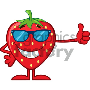 The clipart image features a cartoon character of a happy strawberry. The strawberry has a smiling face, wears sunglasses and is giving a thumbs-up. It appears to be standing and has a stylized expression suggesting a positive or cool attitude.