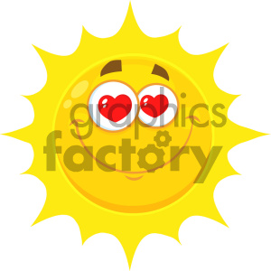 Royalty Free RF Clipart Illustration Loving Yellow Sun Cartoon Emoji Face Character With Hearts Eyes Vector Illustration Isolated On White Background