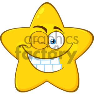   Royalty Free RF Clipart Illustration Smiling Yellow Star Cartoon Emoji Face Character With Wink Expression Vector Illustration Isolated On White Background 