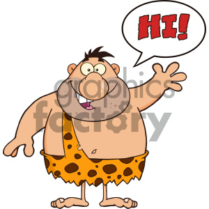 Funny Caveman Cartoon Character Waving With Speech Bubble Vector Illustration Isolated On White Background