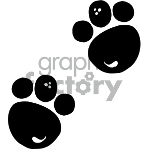 The image shows a pair of stylized animal paw prints. They are depicted in black on a white background, with each paw consisting of a large pad surrounded by smaller circular toe pads.