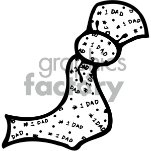 A black-and-white clipart image of a necktie with '#1 DAD' text printed all over it, implying a Father's Day theme.