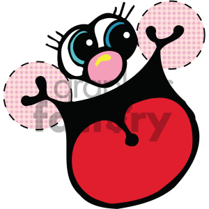 A cheerful and cute cartoon character with large eyes, a pink mouth, and a red body, expressing happiness and excitement.