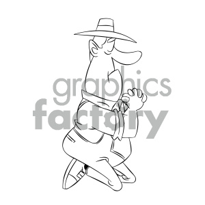 Clipart image of a farmer kneeling and praying for rain