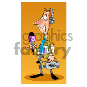 Cartoon Journalist with Microphone and Camera