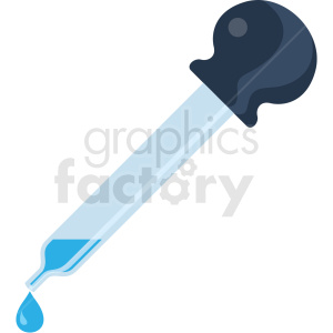 A clipart image of an eye dropper with a blue liquid droplet.