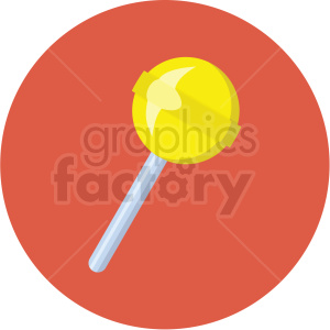 Colorful lollipop icon with a yellow candy on a stick against an orange background.