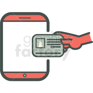 A clipart image showing a hand holding an ID card in front of a smartphone, symbolizing digital identification and KYC processes.