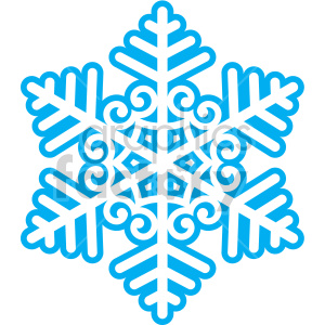 A blue, intricately designed snowflake clipart representing winter and Christmas themes.