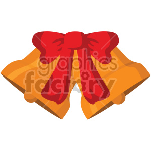 Clipart image of two golden bells tied with a red ribbon, representing holiday and festive themes.