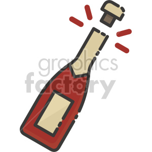 A clipart image of a champagne bottle popping, signifying celebration, commonly associated with New Year's Eve parties.