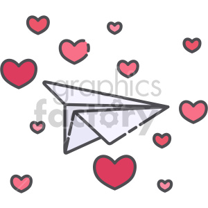 The clipart image shows a paper airplane made out of paper, suggesting the idea of sending a love letter through the air. The image is likely intended to symbolize romantic gestures and feelings associated with Valentine's Day.
