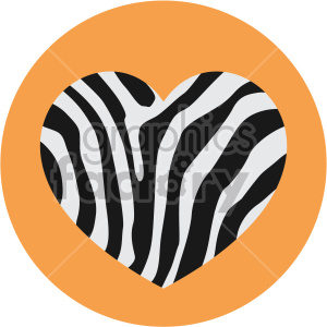 A heart shape with zebra print pattern inside an orange circle.