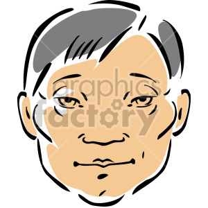 Clipart illustration of an Asian man's face with a neutral expression.