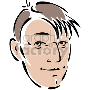 A stylized clipart illustration of a man's face with short hair and a neutral expression.