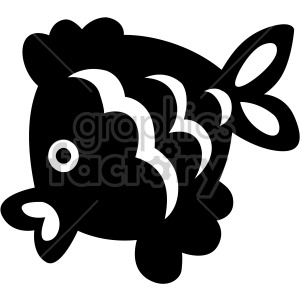 The image is a black and white clipart of a stylized fish. It features a simplified design with distinct curves representing the body and fins of the fish.