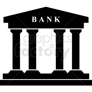 Clipart image of a bank building with four pillars and the word 'BANK' written at the top.