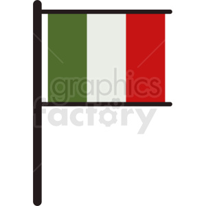 The image is a clipart representation of the flag of Italy. It features three vertical bands in green, white, and red, attached to a black flagpole.