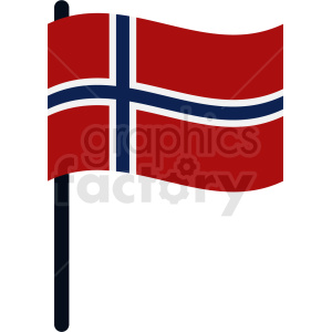This image features a clipart version of the flag of Norway. It shows a red background with a blue cross outlined with white, extending to the edges of the flag.
