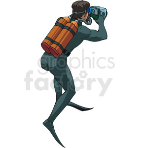   underwater photographer in scuba suit 