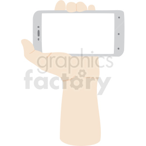 Clipart image of a hand holding a smartphone horizontally.