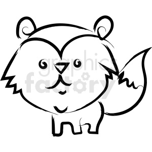   The clipart image shows a black and white cartoon drawing of a raccoon, an animal with distinctive black mask-like markings around its eyes and striped tail. The style of the drawing is simplistic and iconic, featuring bold outlines and basic shapes to depict the raccoon