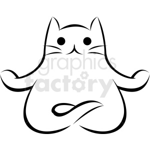   black and white cartoon cat doing yoga lotus pose vector 