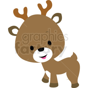 The image is a clipart of a cute cartoon-style reindeer (or deer) with a smiling face, brown body, and characteristic antlers.