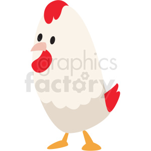 This image displays a clipart illustration of a chicken. The chicken appears in a stylized, cartoonish form, with a plump white body, red comb, and wattle, along with a beige beak and orange feet.
