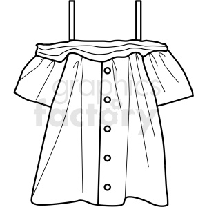 Clipart image of an off-shoulder dress with buttons. The dress has spaghetti straps and short sleeves.