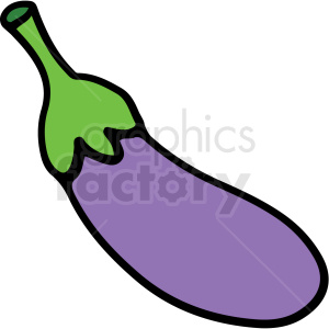 A colorful clipart image of an eggplant with a green stem and a purple body.