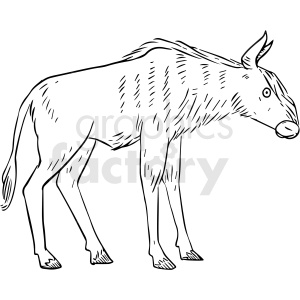 The image is a black and white line art clipart of a yak. The yak is depicted in a side profile with its distinctive long hair and large horns missing, which might make identification slightly more challenging for those unfamiliar with the animal's silhouette.