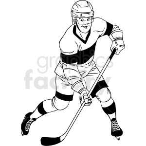 black and white hockey player shooting clipart design