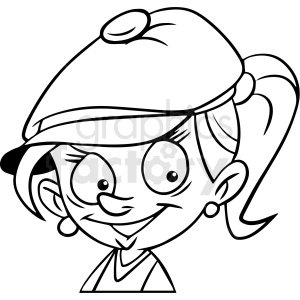 black and white cartoon girl head vector clipart
