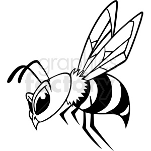 A black and white clipart image of a bee with detailed wings and antennae.