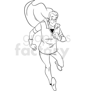 Line art of a superhero-themed doctor wearing a cape and mask, running energetically.