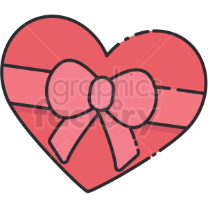 Clipart image of a heart-shaped box with a bow, resembling a Valentine's candy or chocolate gift box.