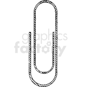 A black and white clipart image of a paperclip with a hand-drawn, sketch-like design.