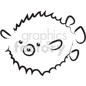 This image is a simple black and white line drawing of a puffer fish. The drawing captures the distinctive features of a puffer fish, such as its round, bloated body and spiky outline, indicating that it is in a puffed-up state.