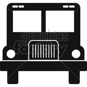 Black and white clipart of a front view of a school bus.