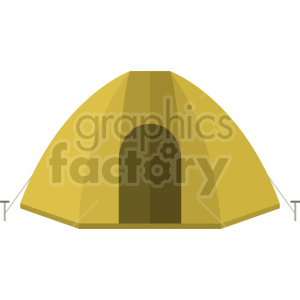 The clipart image shows a yellow camping tent, which is a temporary shelter used for camping or outdoor activities. The tent is depicted in a minimalist vector graphic style, with triangular shapes forming the tent's roof and sides.
