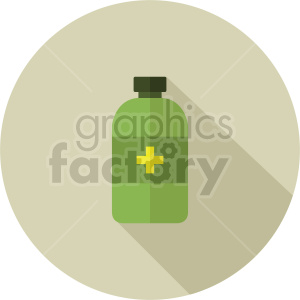 A flat design clipart image of a green medicine bottle with a yellow cross symbol.