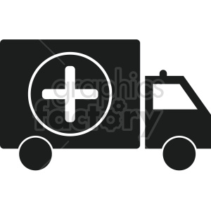 Silhouette clipart of a medical ambulance vehicle with a prominent medical cross symbol on its side.