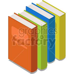 Isometric clipart illustration of four colorful books lined up.